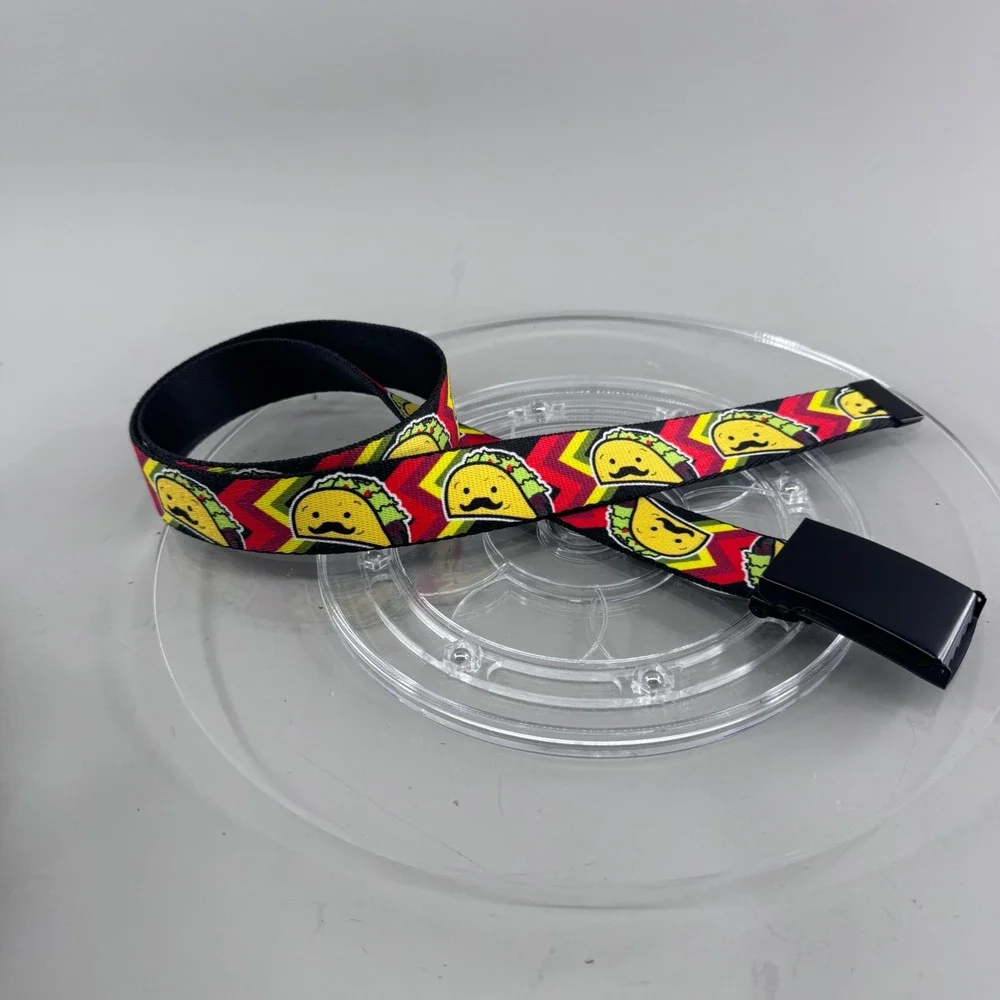 Unisex Taco Mustache Print Web Belt Adjustable Canvas Slider Buckle Multi